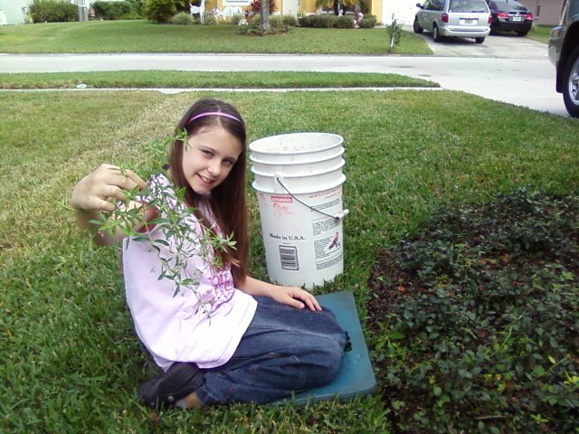 MY YOUNGEST DAUGHTER DE-WEEDING FLOWER BEDS